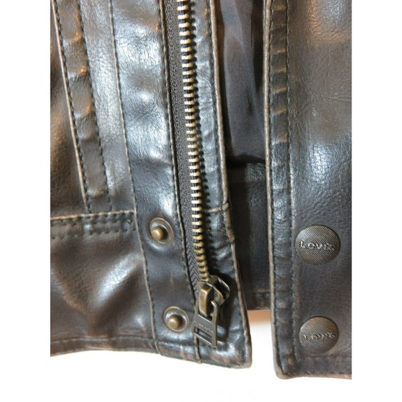 Levi’s Men Faux Leather Jacket Sz M Full Zip Rider Trucker Hooded Motorcycle - Picture 4 of 16